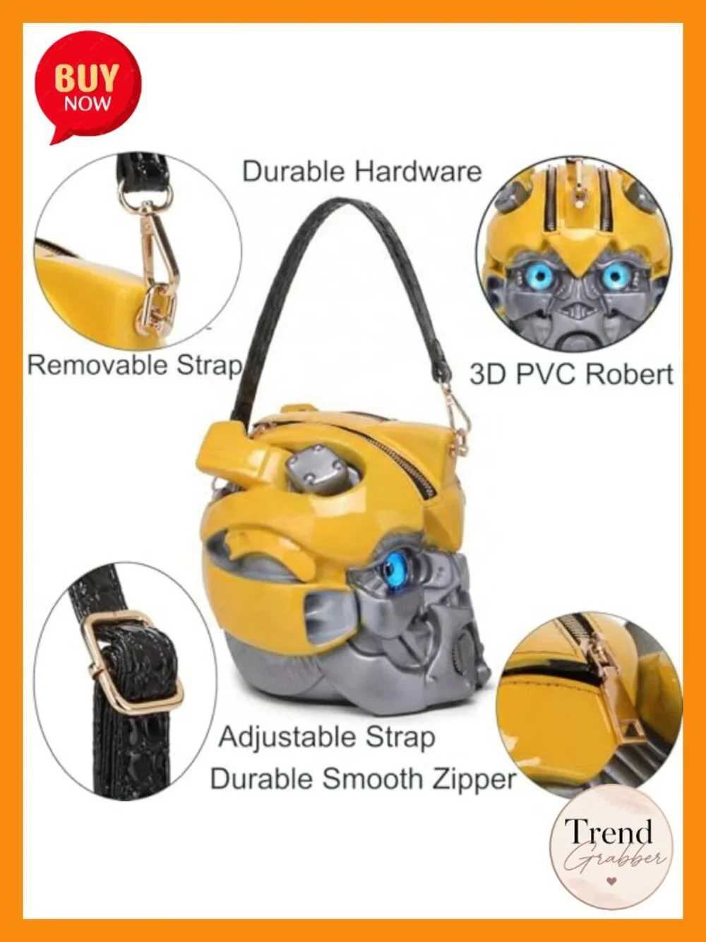 Vegan Leather 3D Robert Handbag Crossbody Purse Detachable Shoulder Strap